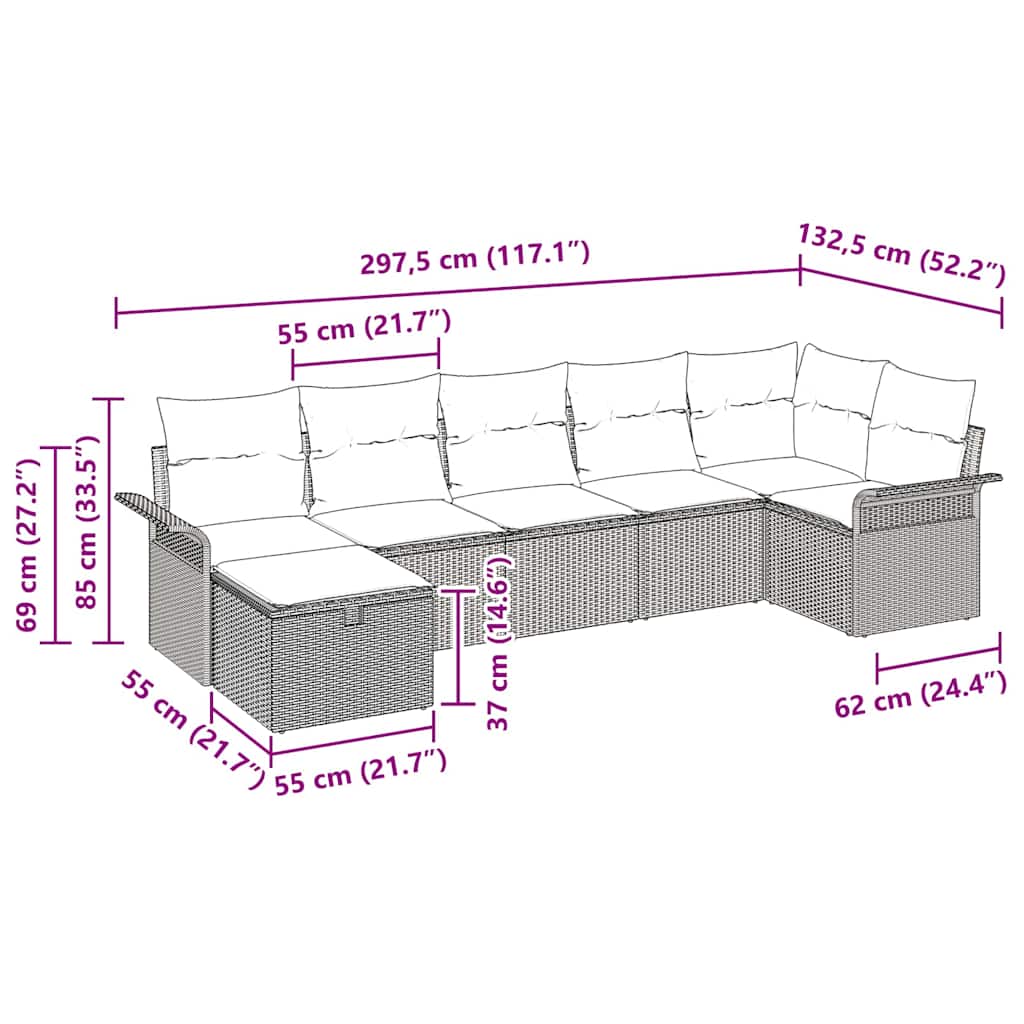 Set Divano da Giardino 7 pz Marrone e Rosso polyrattan