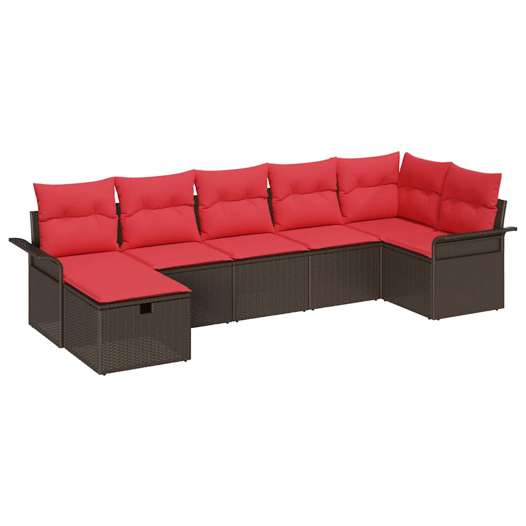 Set Divano da Giardino 7 pz Marrone e Rosso polyrattan