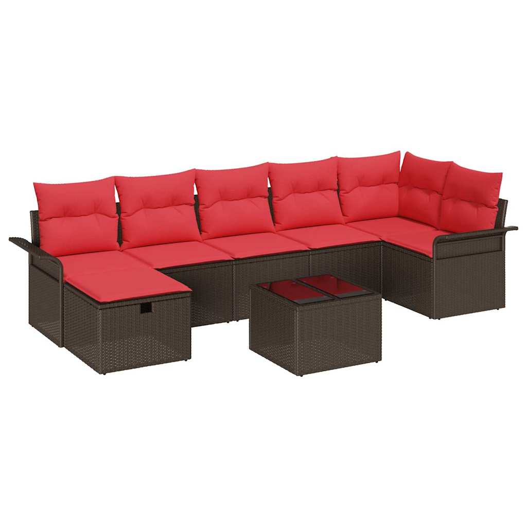 Set Divano da Giardino 8 pz Marrone e Rosso polyrattan