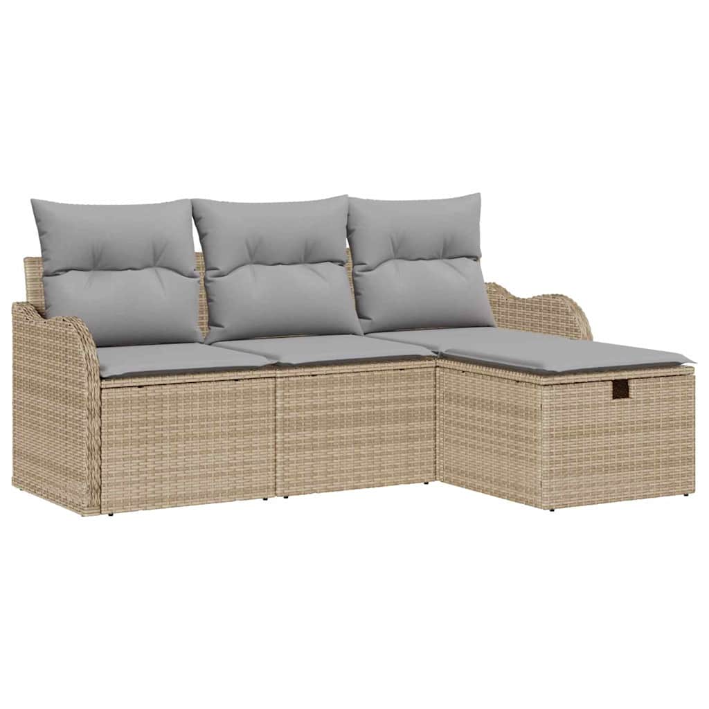 Set Divano da Giardino 4 pz Beige e Grigio Chiaro polyrattan