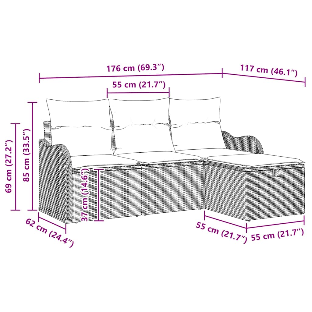 Set Divano da Giardino 4 pz Beige e Grigio Chiaro polyrattan