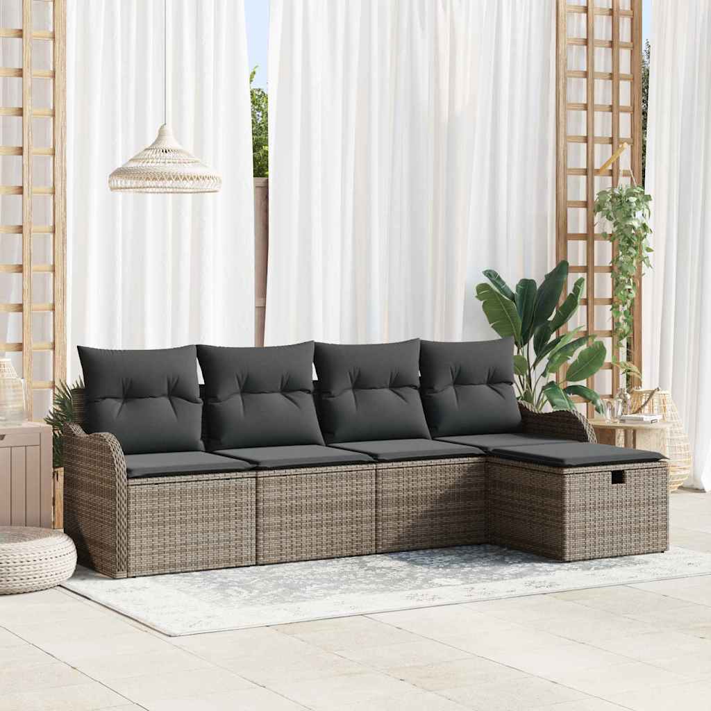 Set Divano da Giardino 5 pz 4-Numero di posti Grigio polyrattan