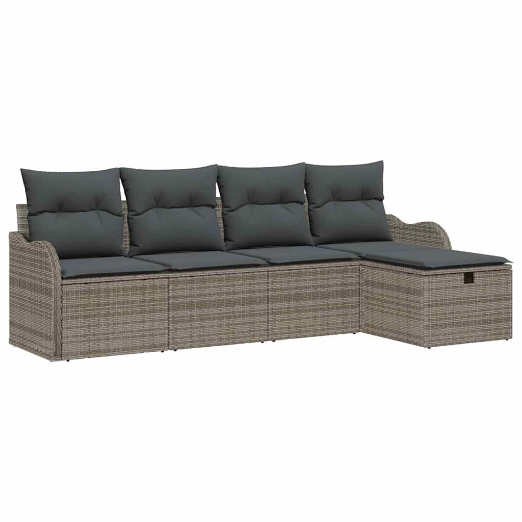 Set Divano da Giardino 5 pz 4-Numero di posti Grigio polyrattan