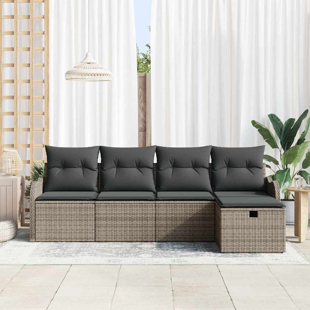 Set Divano da Giardino 5 pz 4-Numero di posti Grigio polyrattan