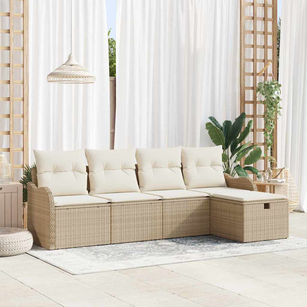 Set Divano da Giardino 5 pz 4-Numero di posti Beige e Crema