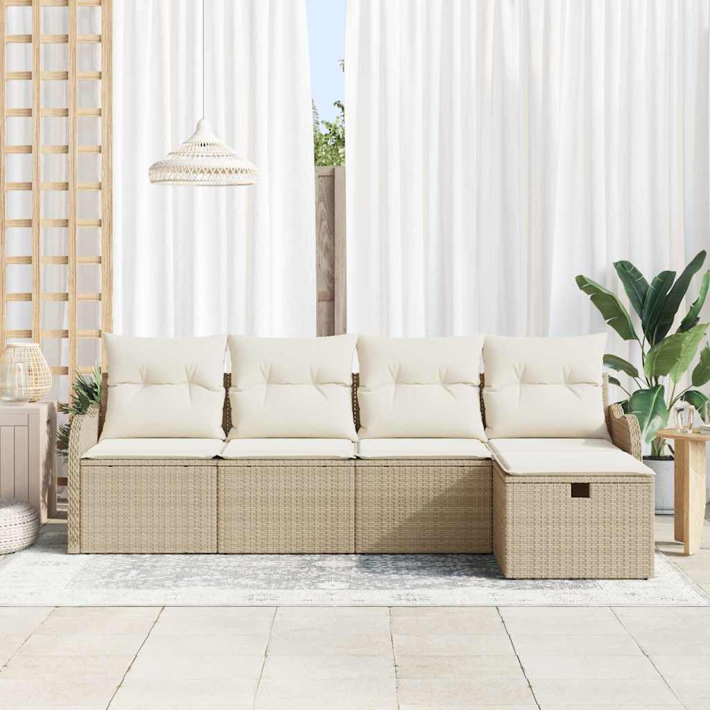 Set Divano da Giardino 5 pz 4-Numero di posti Beige e Crema