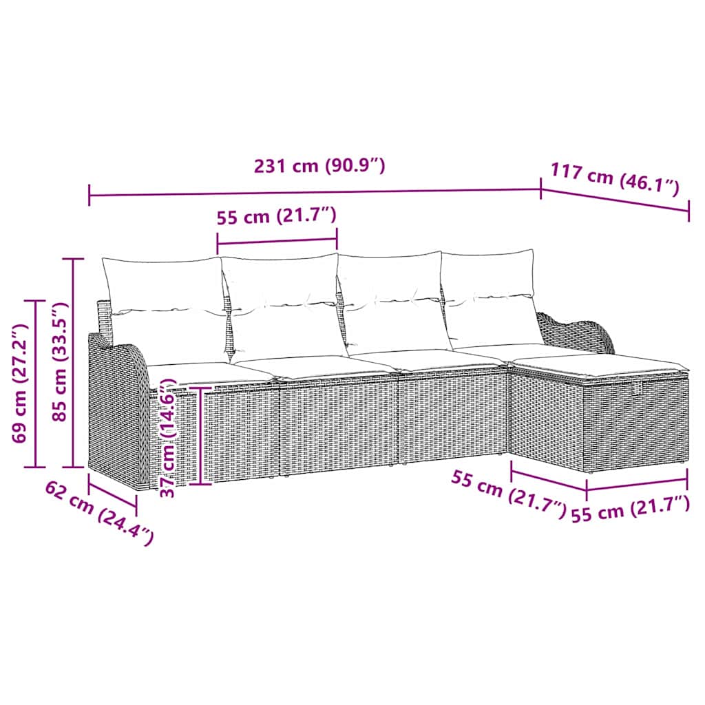 Set Divano da Giardino 5 pz 4-Numero di posti Beige e Crema
