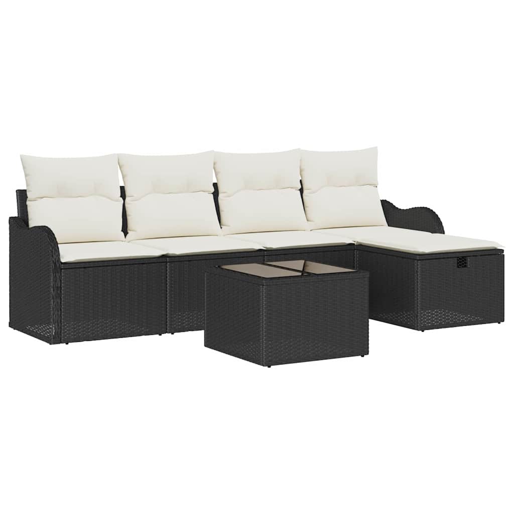 Set Divano da Giardino 6 pz 4-Numero di posti Nero e Crema