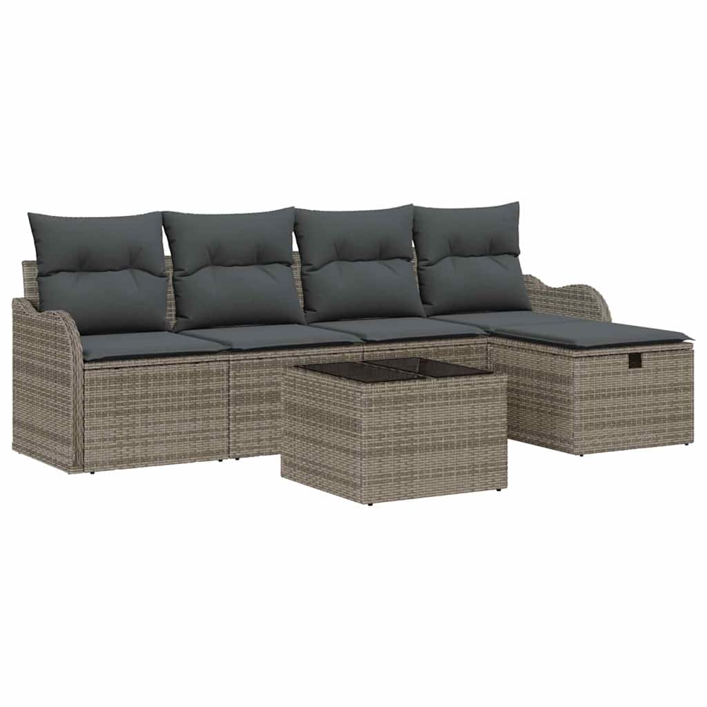 Set Divano da Giardino 6 pz 4-Numero di posti Grigio polyrattan