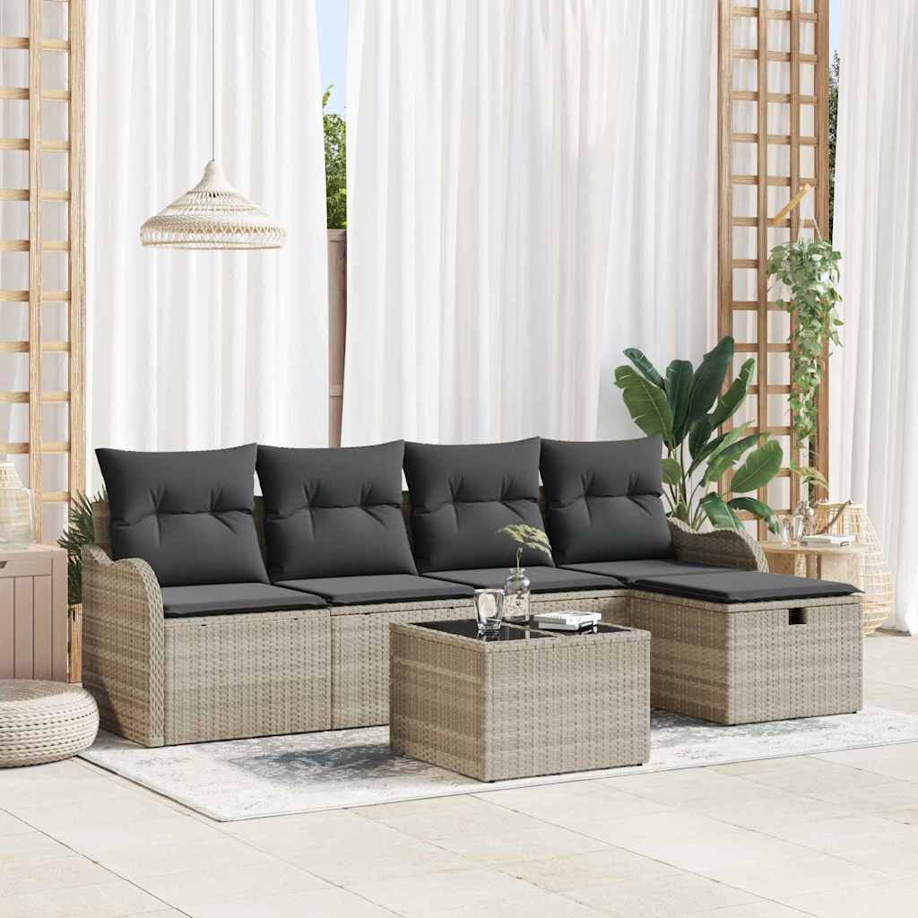 Set Divano da Giardino 6 pz 4-Numero di posti Grigio chiaro