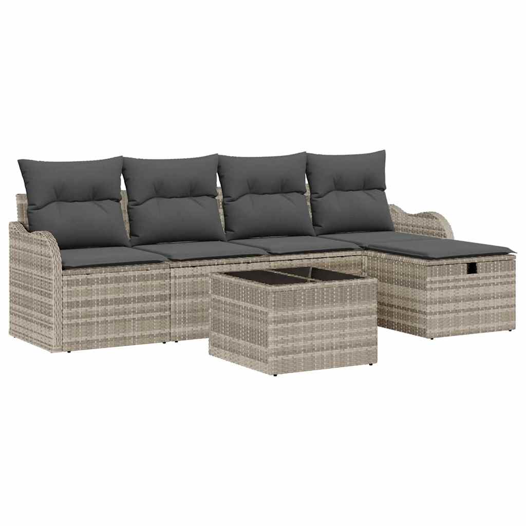 Set Divano da Giardino 6 pz 4-Numero di posti Grigio chiaro