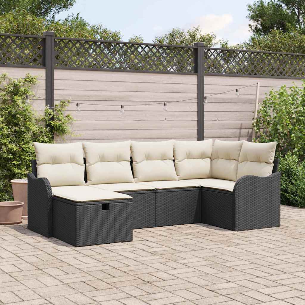 Set Divano da Giardino 6 pz 6-Numero di posti Nero e Crema