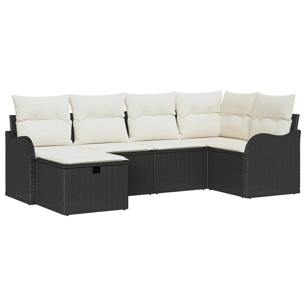 Set Divano da Giardino 6 pz 6-Numero di posti Nero e Crema