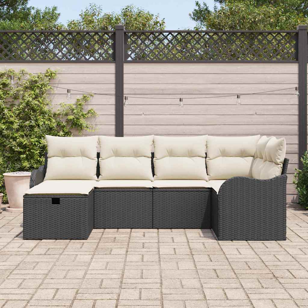 Set Divano da Giardino 6 pz 6-Numero di posti Nero e Crema
