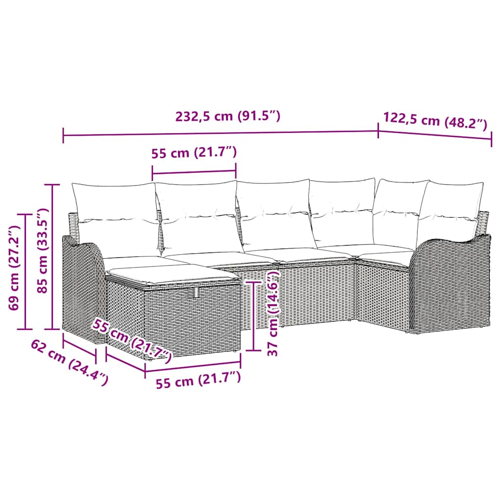 Set Divano da Giardino 6 pz 6-Numero di posti Grigio chiaro