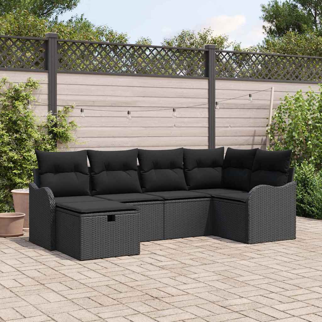 Set Divano da Giardino 6 pz 6-Numero di posti Nero polyrattan