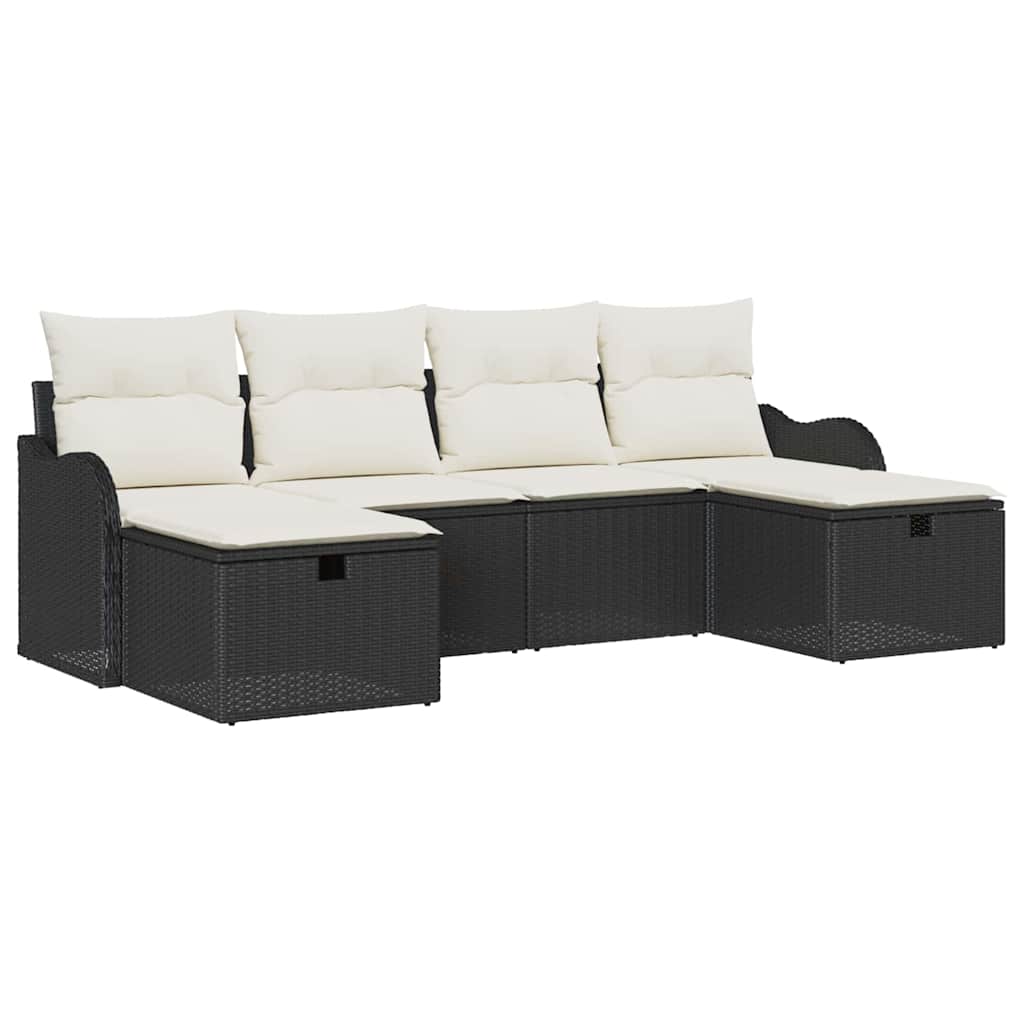 Set di divani 6 pz 6-Numero di posti Nero e Crema polyrattan