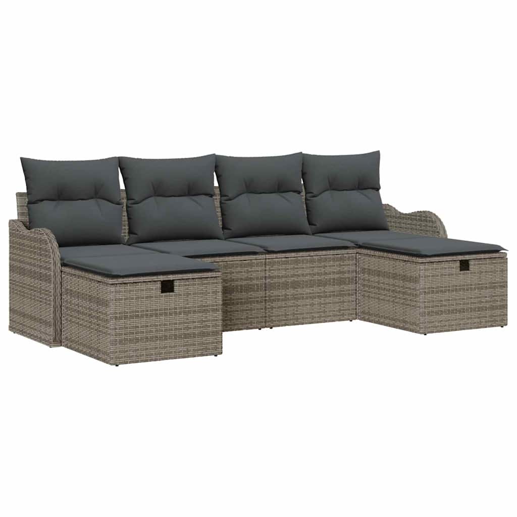 Set di divani 6 pz 6-Numero di posti Grigio polyrattan