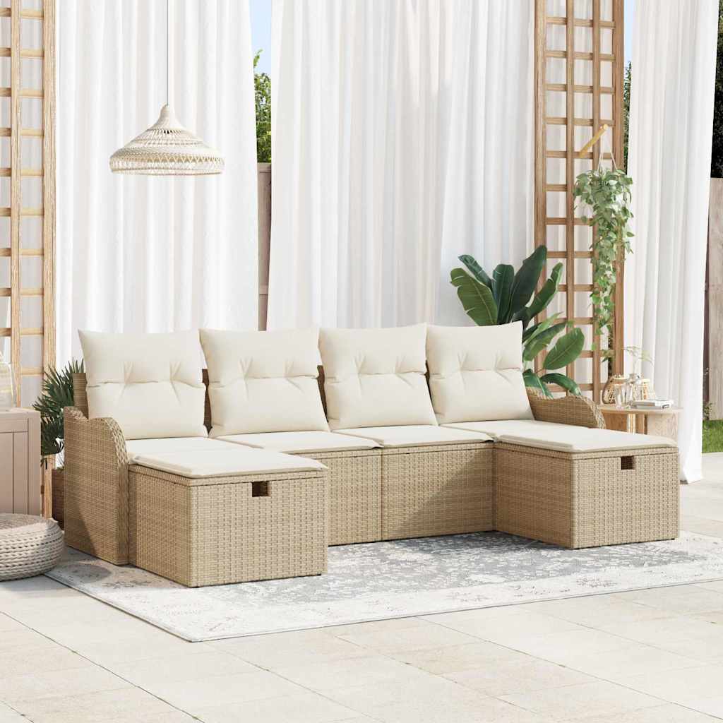 Set di divani 6 pz 6-Numero di posti Beige e Crema polyrattan