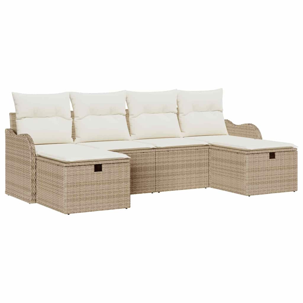 Set di divani 6 pz 6-Numero di posti Beige e Crema polyrattan