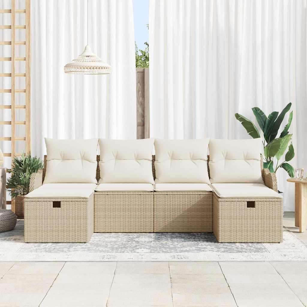 Set di divani 6 pz 6-Numero di posti Beige e Crema polyrattan
