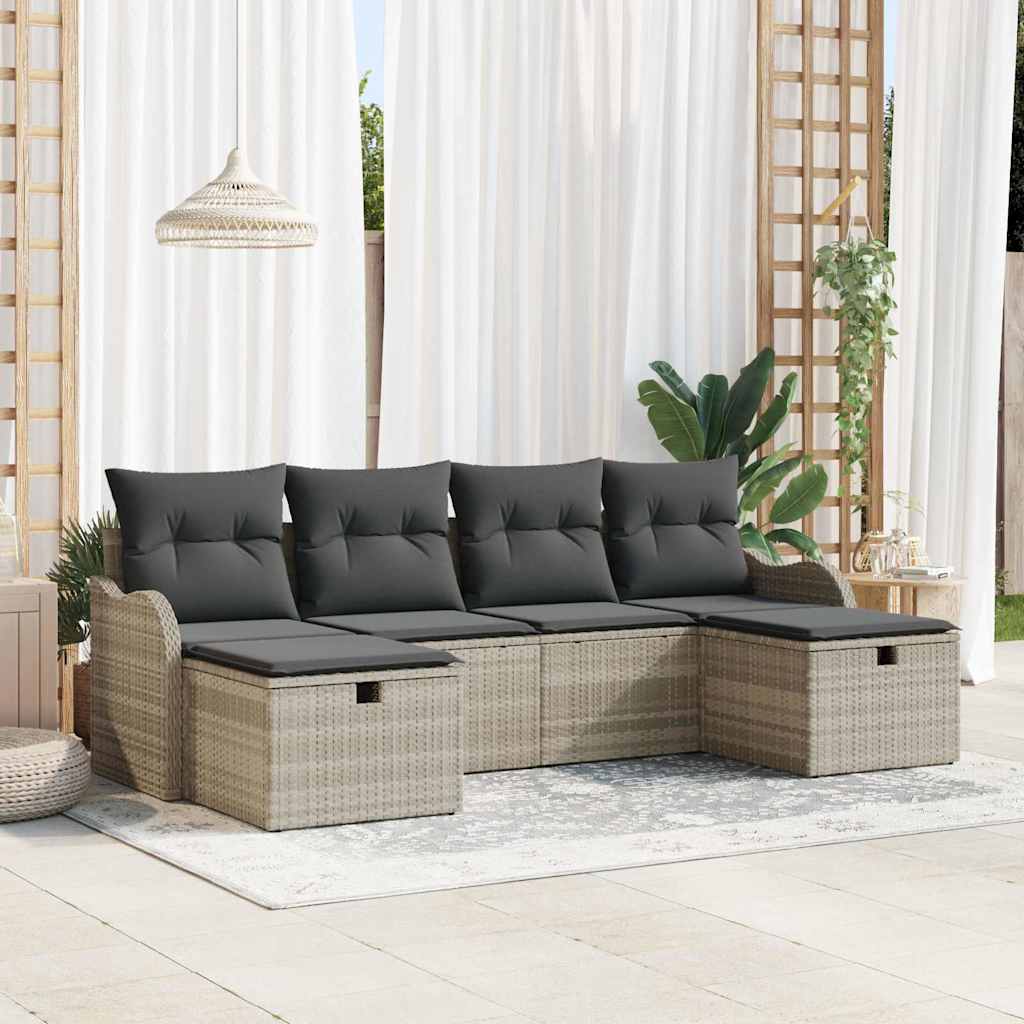 Set di divani 6 pz 6-Numero di posti Grigio chiaro polyrattan