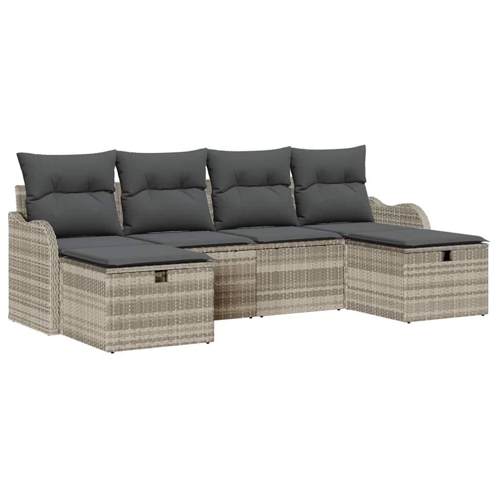 Set di divani 6 pz 6-Numero di posti Grigio chiaro polyrattan