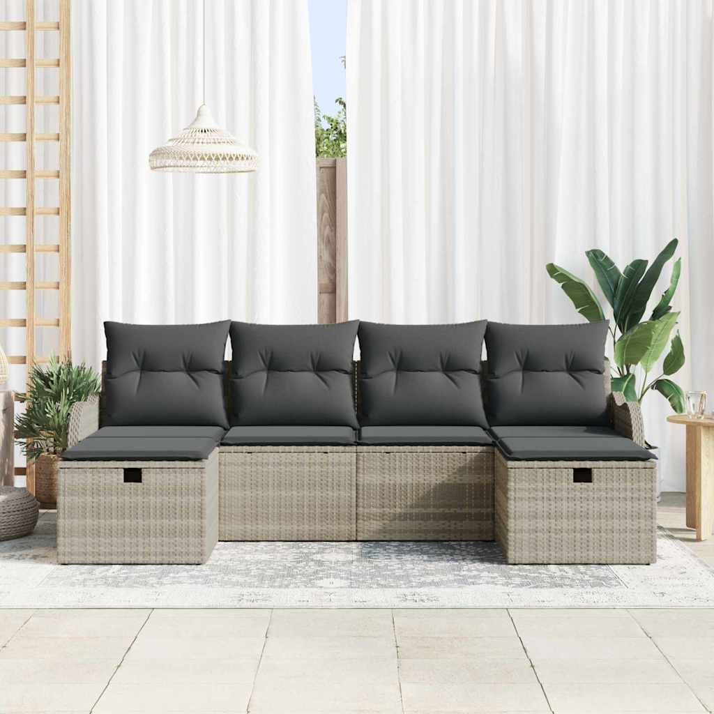Set di divani 6 pz 6-Numero di posti Grigio chiaro polyrattan