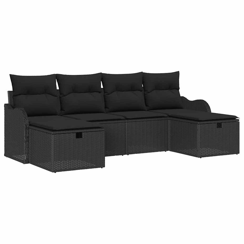 Set di divani 6 pz 6-Numero di posti Nero polyrattan