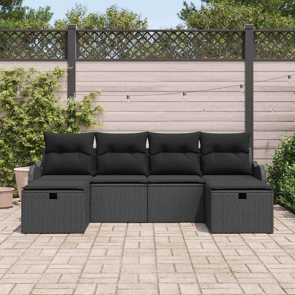 Set di divani 6 pz 6-Numero di posti Nero polyrattan