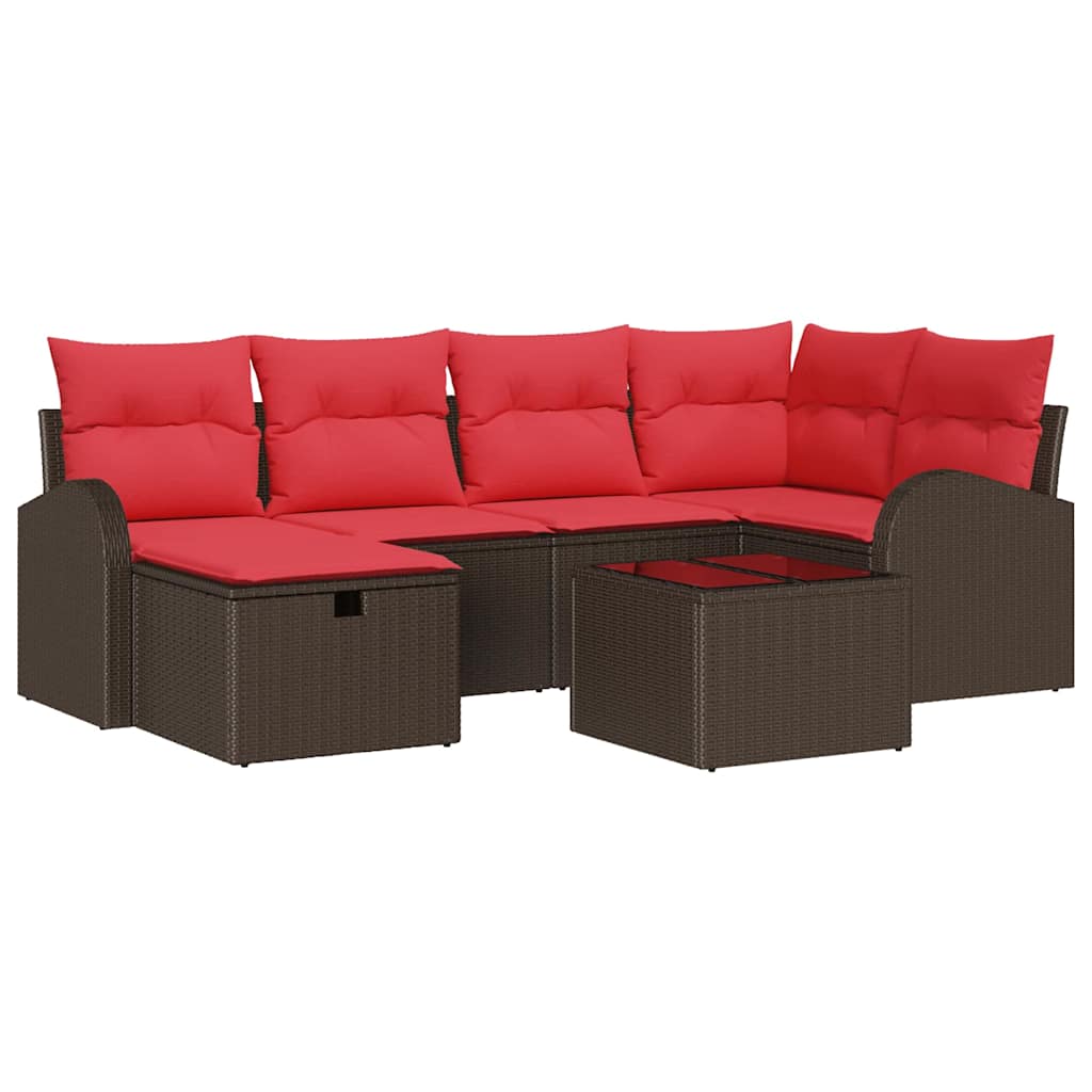Set di divani con cuscino Marrone e Rosso polyrattan