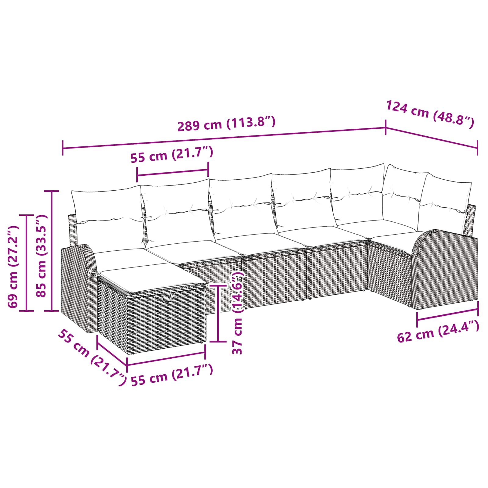Set di divani 7 pz Marrone e Rosso polyrattan