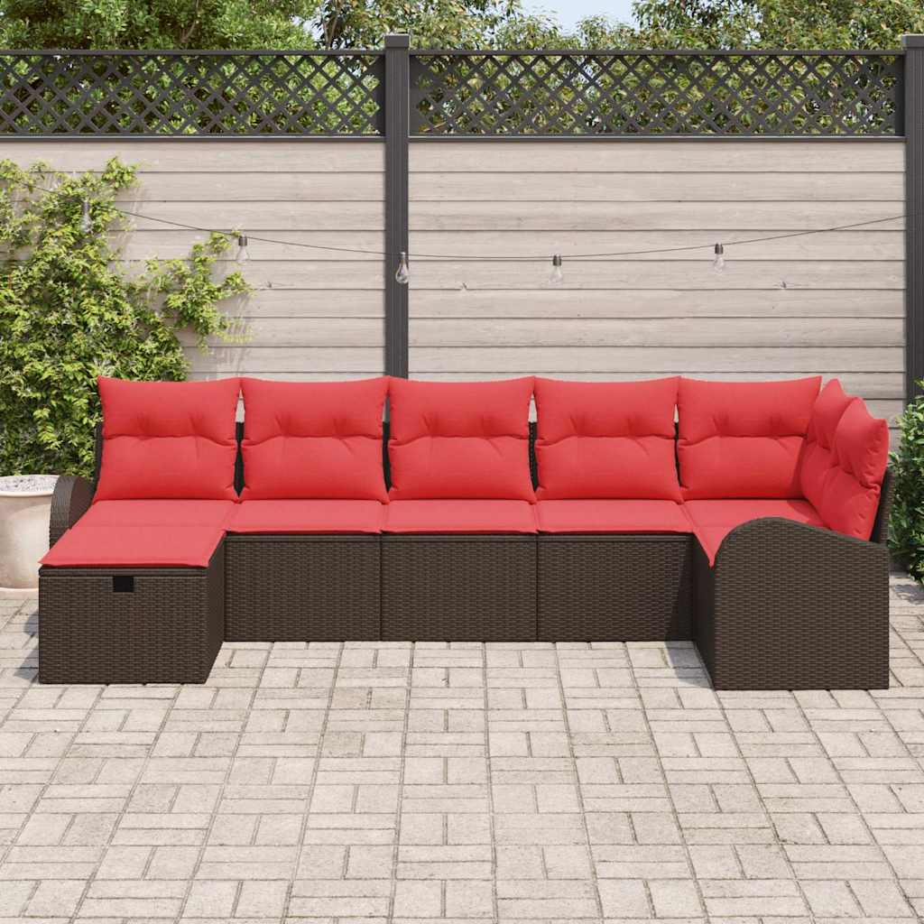 Set di divani 7 pz Marrone e Rosso polyrattan