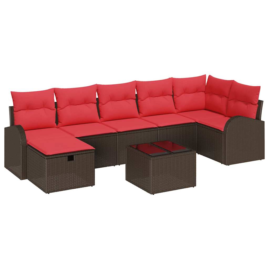 Set di divani 8 pz 7-Numero di posti Marrone e Rosso polyrattan
