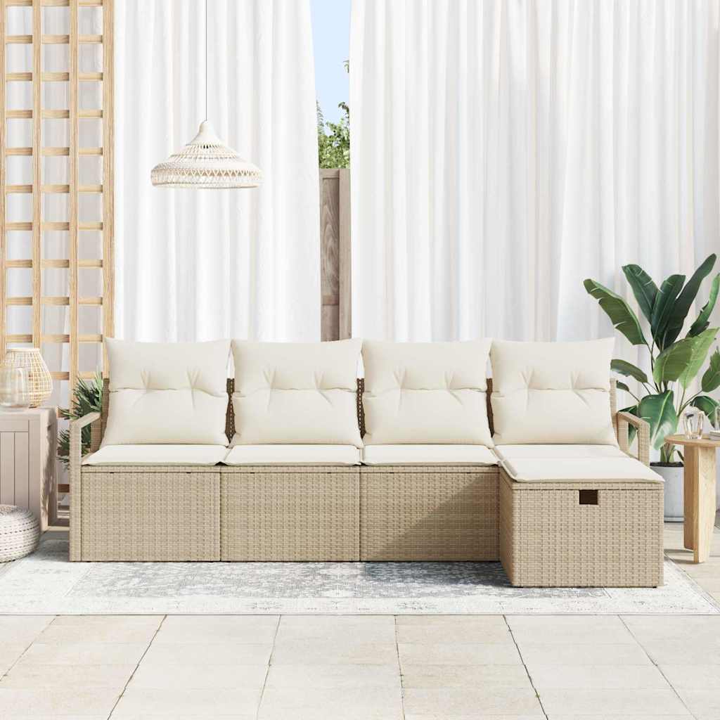 Set di divani 5 pz 5-Numero di posti Beige e Crema polyrattan