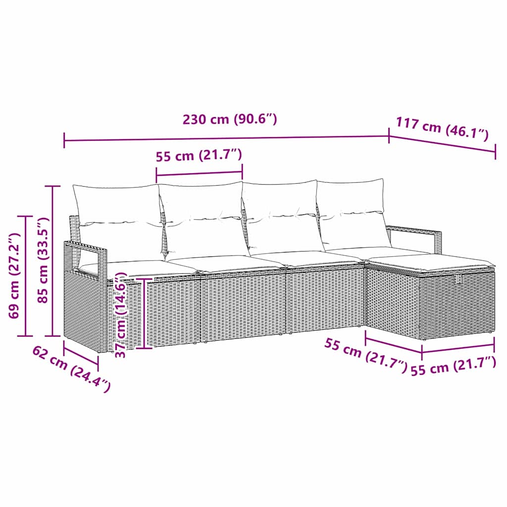 Set di divani 5 pz 5-Numero di posti Beige e Crema polyrattan