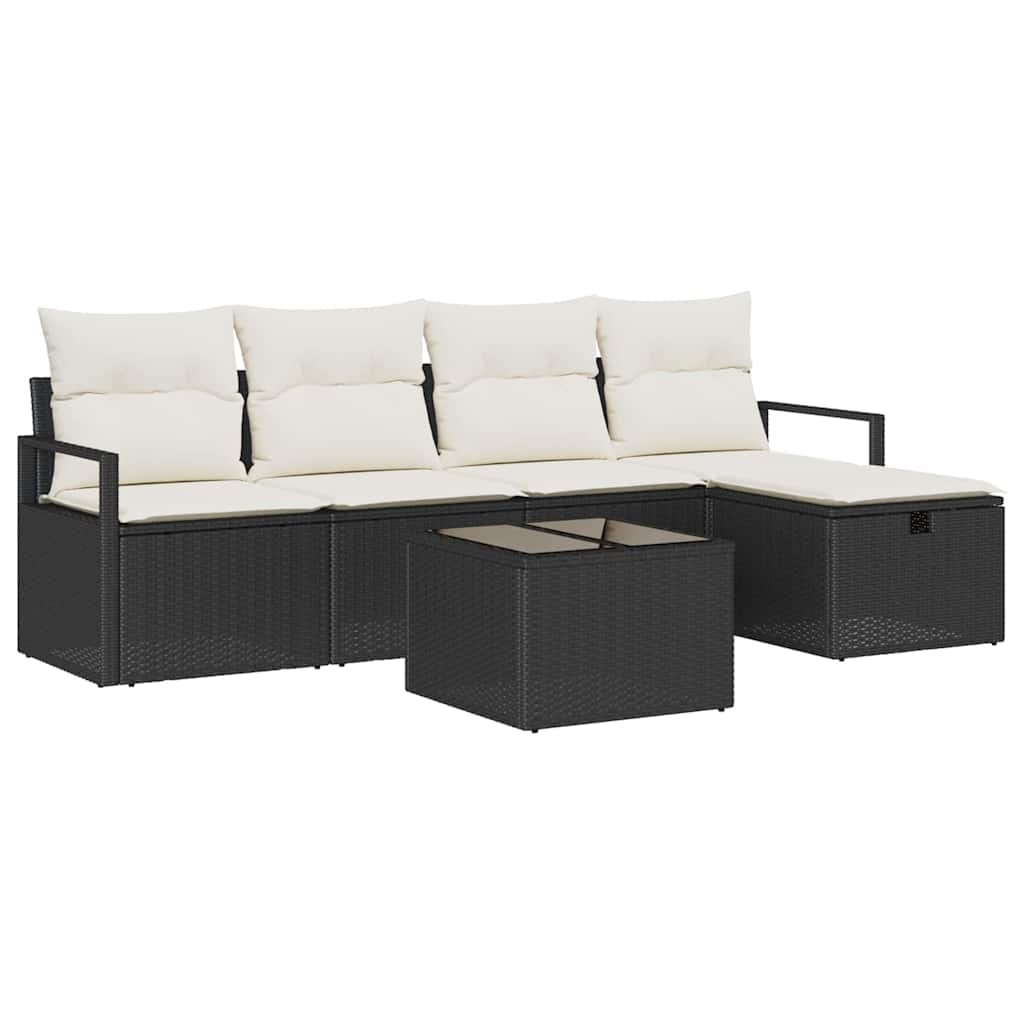 Set di divani 6 pz 5-Numero di posti Nero e Crema polyrattan