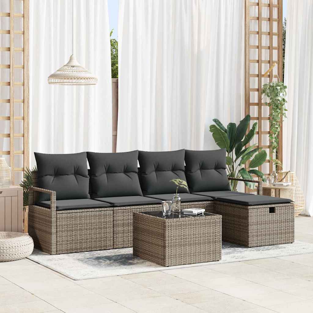 Set di divani 6 pz 5-Numero di posti Grigio polyrattan