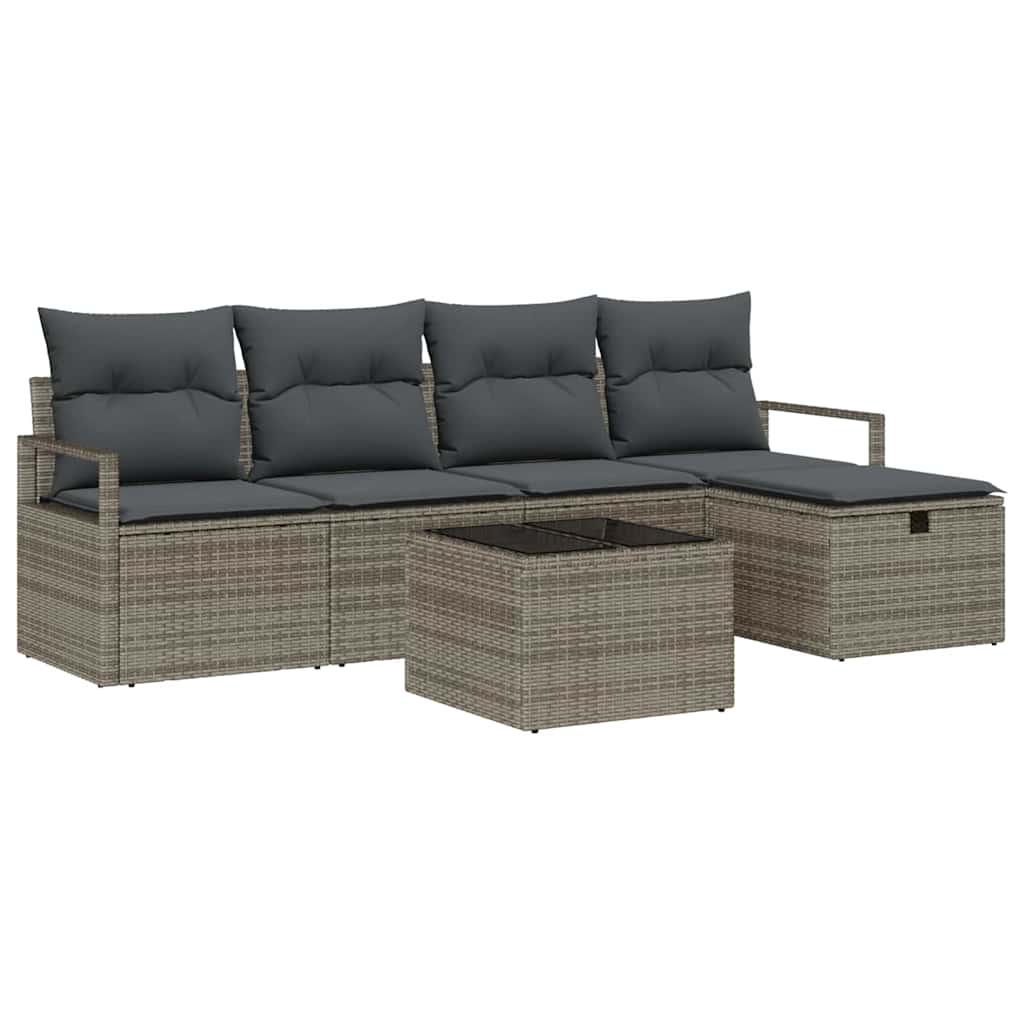 Set di divani 6 pz 5-Numero di posti Grigio polyrattan
