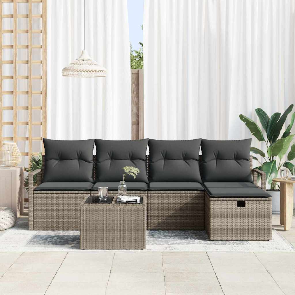 Set di divani 6 pz 5-Numero di posti Grigio polyrattan