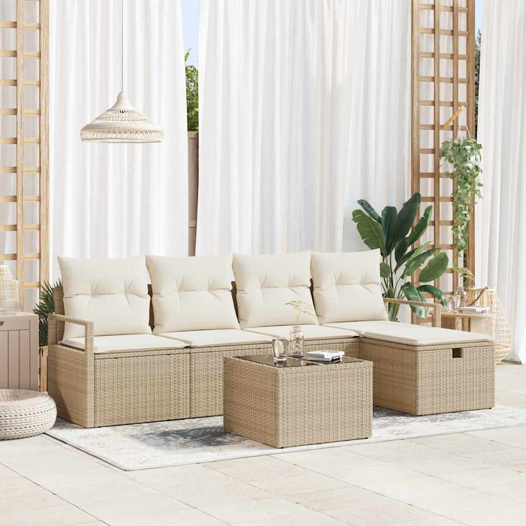 Set di divani 6 pz 5-Numero di posti Beige e Crema polyrattan