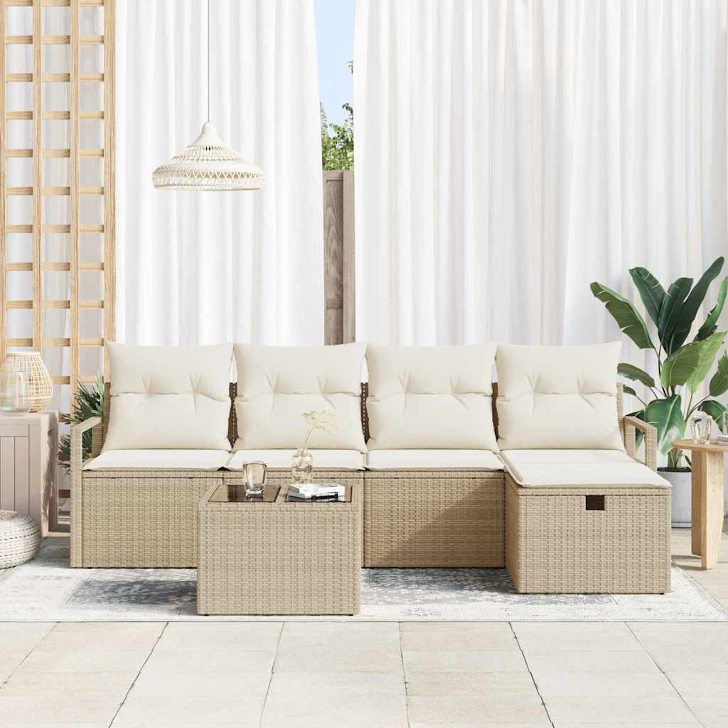 Set di divani 6 pz 5-Numero di posti Beige e Crema polyrattan