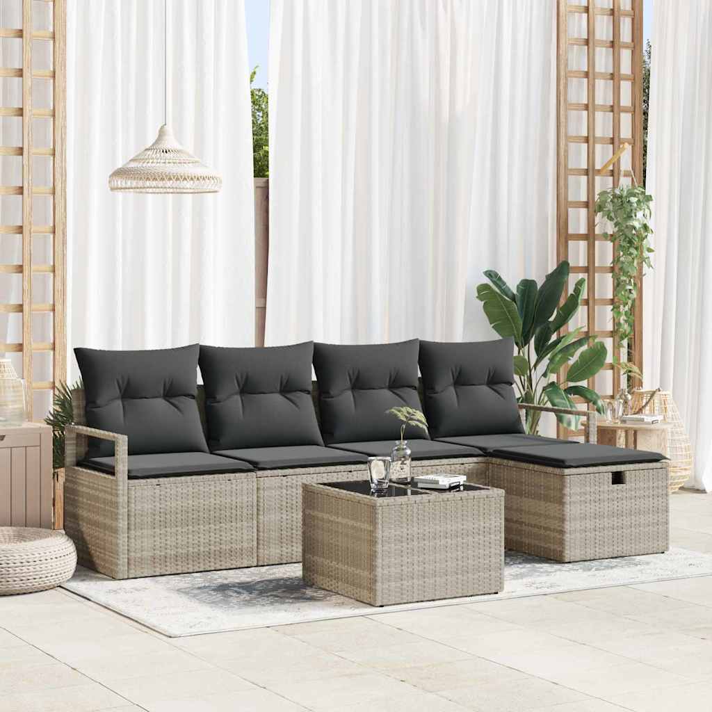 Set di divani 6 pz 5-Numero di posti Grigio chiaro polyrattan