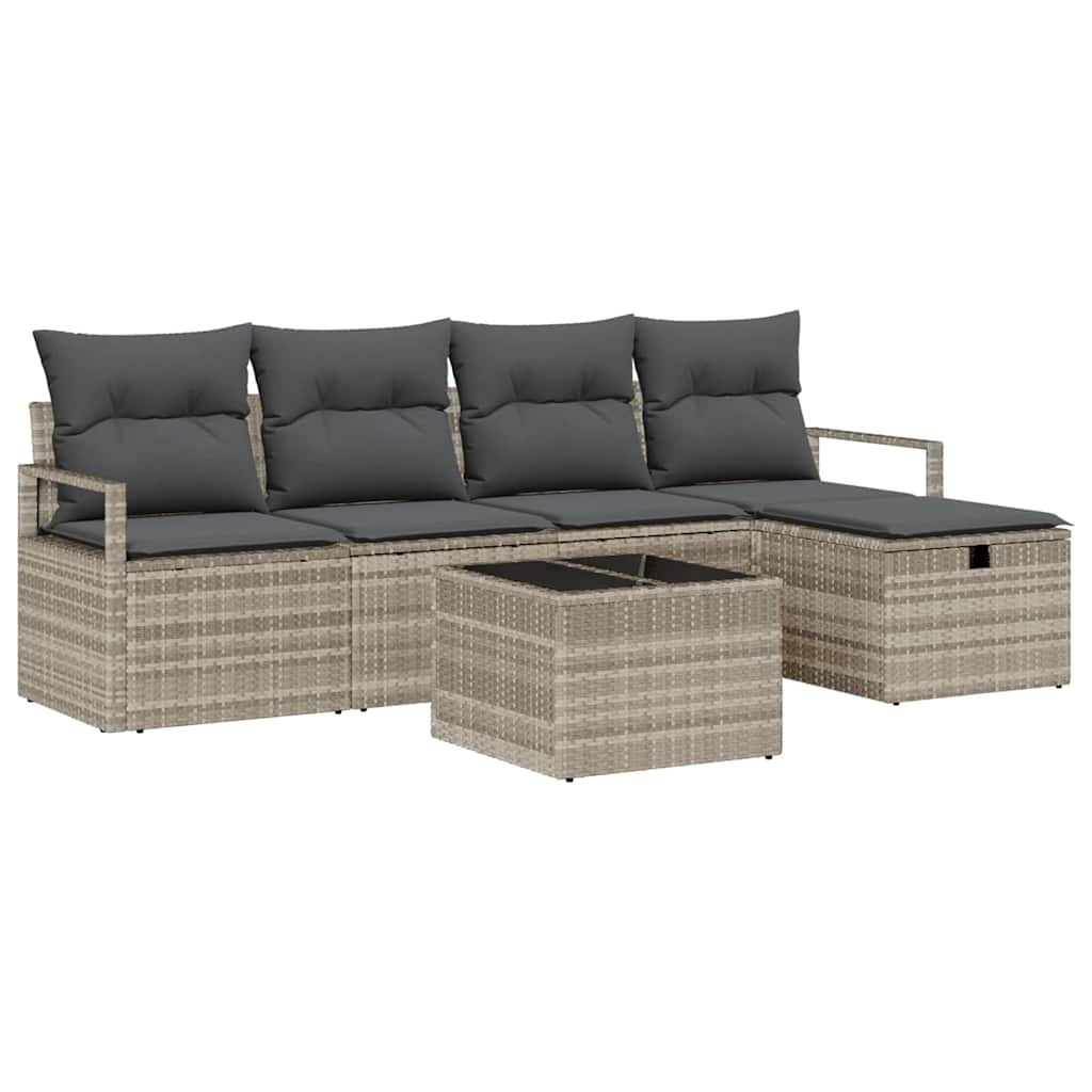 Set di divani 6 pz 5-Numero di posti Grigio chiaro polyrattan