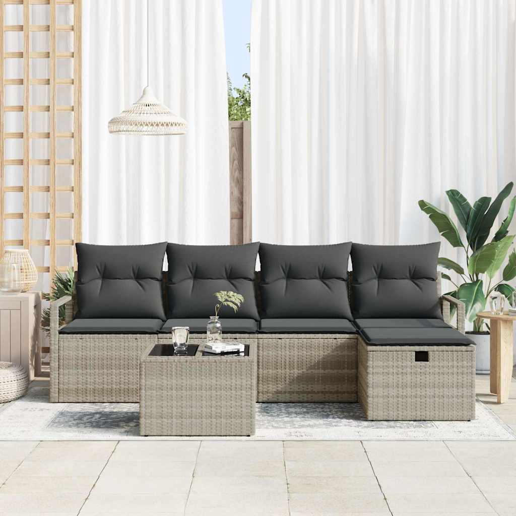 Set di divani 6 pz 5-Numero di posti Grigio chiaro polyrattan