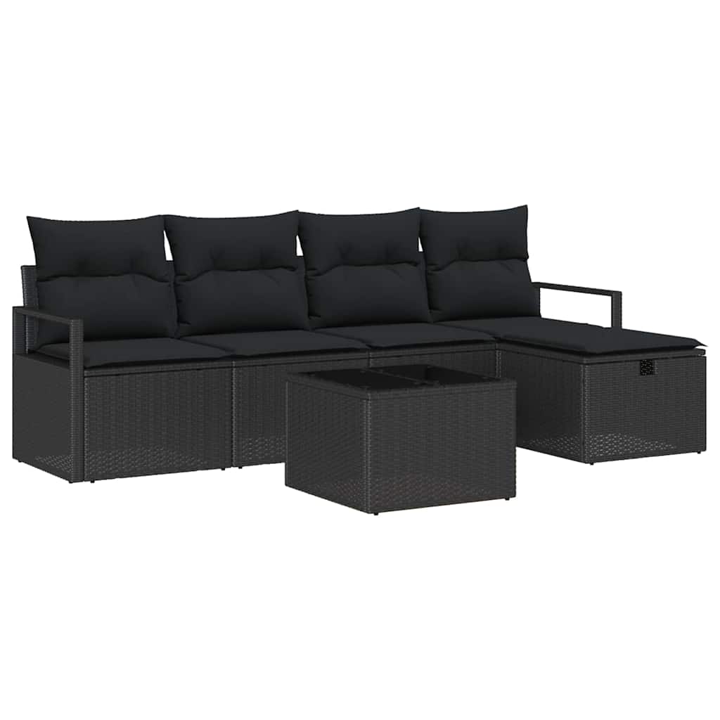 Set di divani 6 pz 5-Numero di posti Nero polyrattan