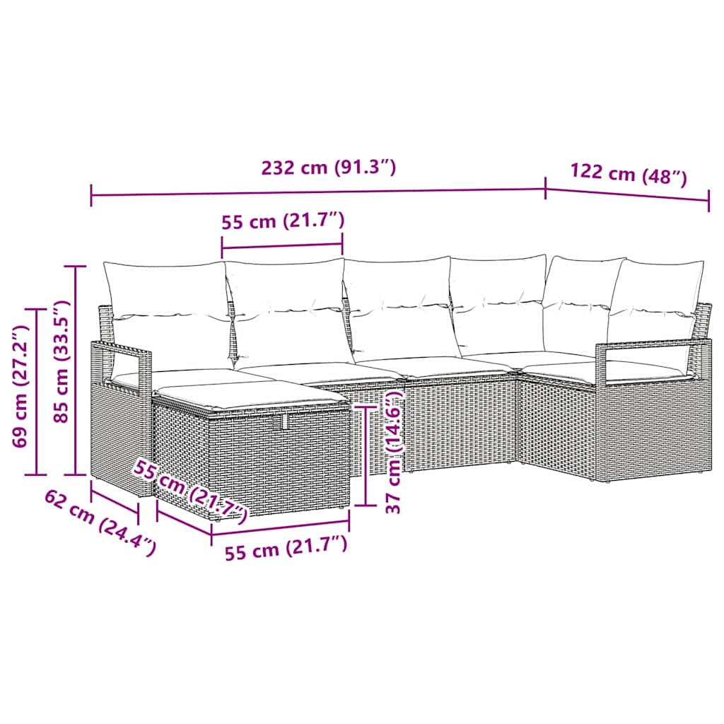 Set di divani 6 pz Nero e Crema polyrattan