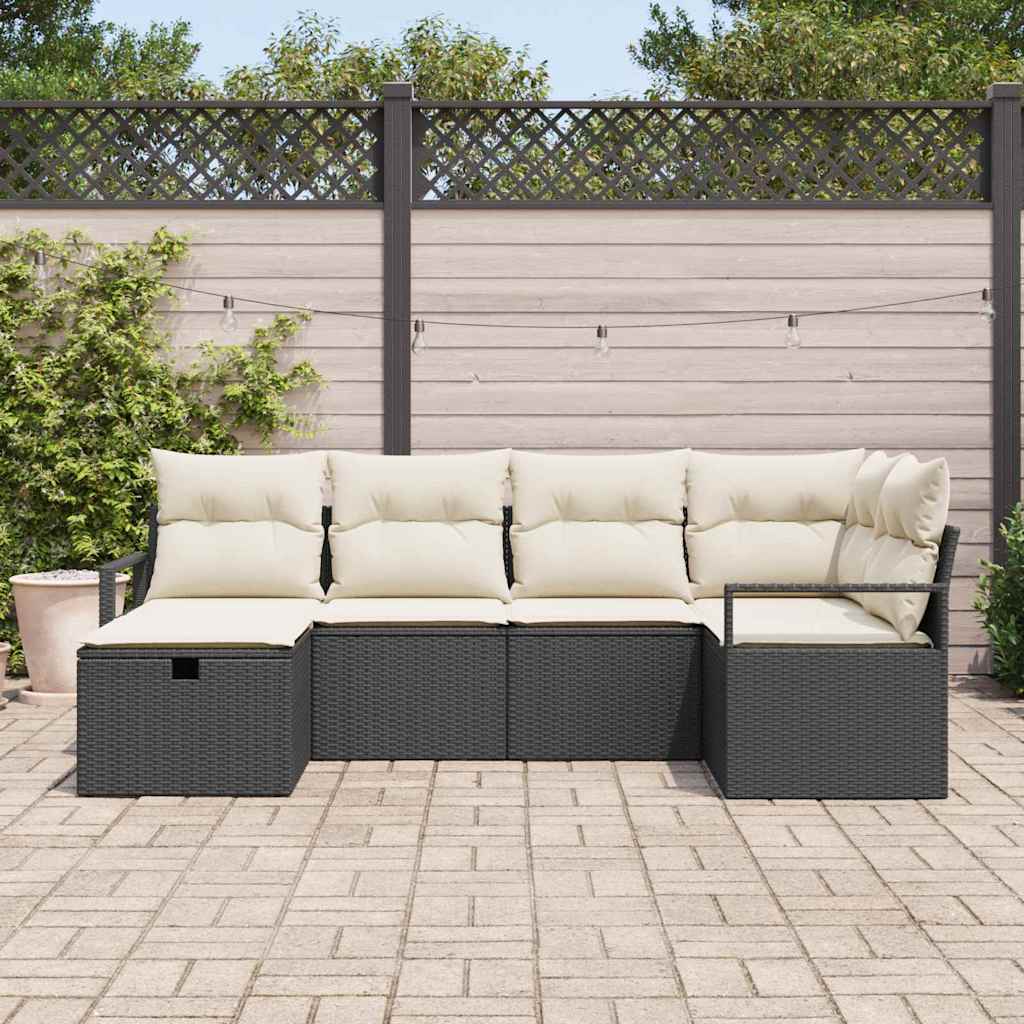 Set di divani 6 pz Nero e Crema polyrattan