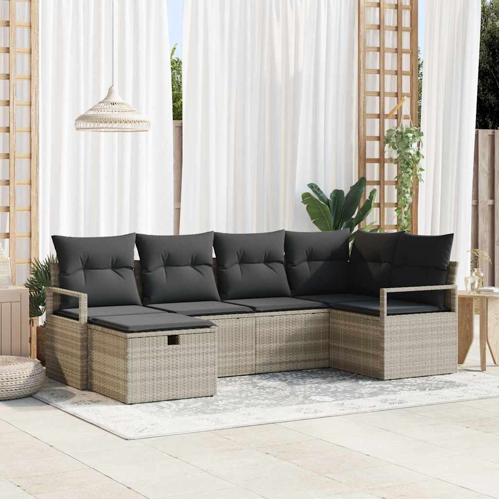Set di divani 6 pz 6-Numero di posti Grigio chiaro polyrattan