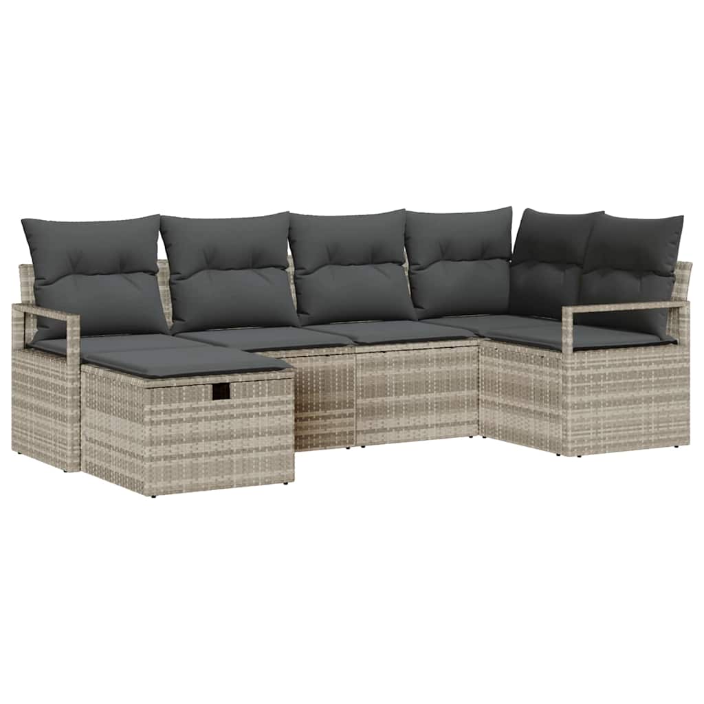 Set di divani 6 pz 6-Numero di posti Grigio chiaro polyrattan